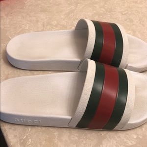 White Gucci slides